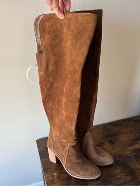 Vince Camuto Brown Suede Over The Knee Block Heel Tall Boots Womens Size 10.5M